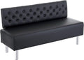 OmySalon Waiting Room Bench with Back, 58.6’’ Office Guest Chair Upholstered Reception Seating, Lobby Furniture for Beauty Salon Barbershop Airport Bank Hall Room Conference, Button Tufted, Black