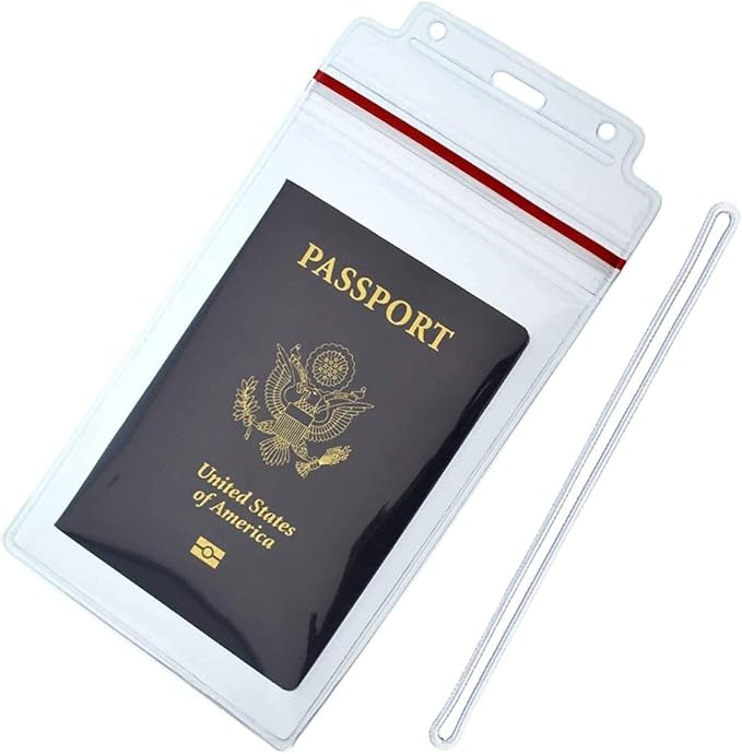 2 Pack - Extra Large Luggage Tags - Clear 4x6 Heavy Duty Cruise Ship I'd Tag/Golf Bag Travel Document Holder w 9" Plastic Loop - Waterproof Immunization Card Zip Pouch for Backpack by Specialist ID