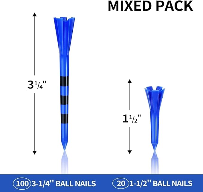 Plastic Tees 120 Pack,3-1/4 INCH Unbreakable Long Blue Tees with 20 Short Golf Tee Bulk,Low Friction and Resistance