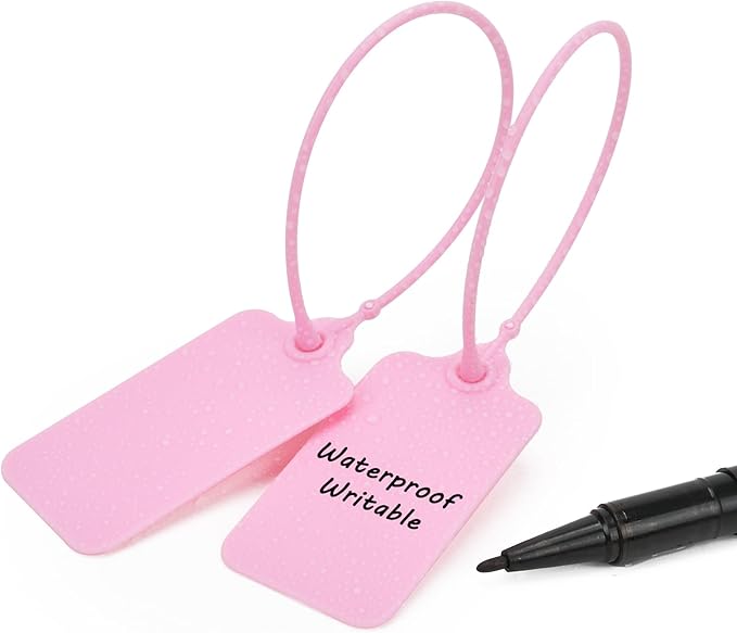100pcs Luggage Tags Plastic Seals Shipping Label Logistics Sign Tie Bag Tag, Sealing Storage Multi Purpose Name ID Tag with Marker for Suitcases, Backpack, Schoolbag, Car Key (Pink)