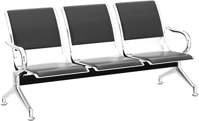 Kinfant Waiting Room Reception Chairs - Waiting Room Bench with Arms Airport Reception Bench Guest Reception Chairs Lobby Bench Waiting Area for Airport Market Bank Hospital School Barbersho, Black