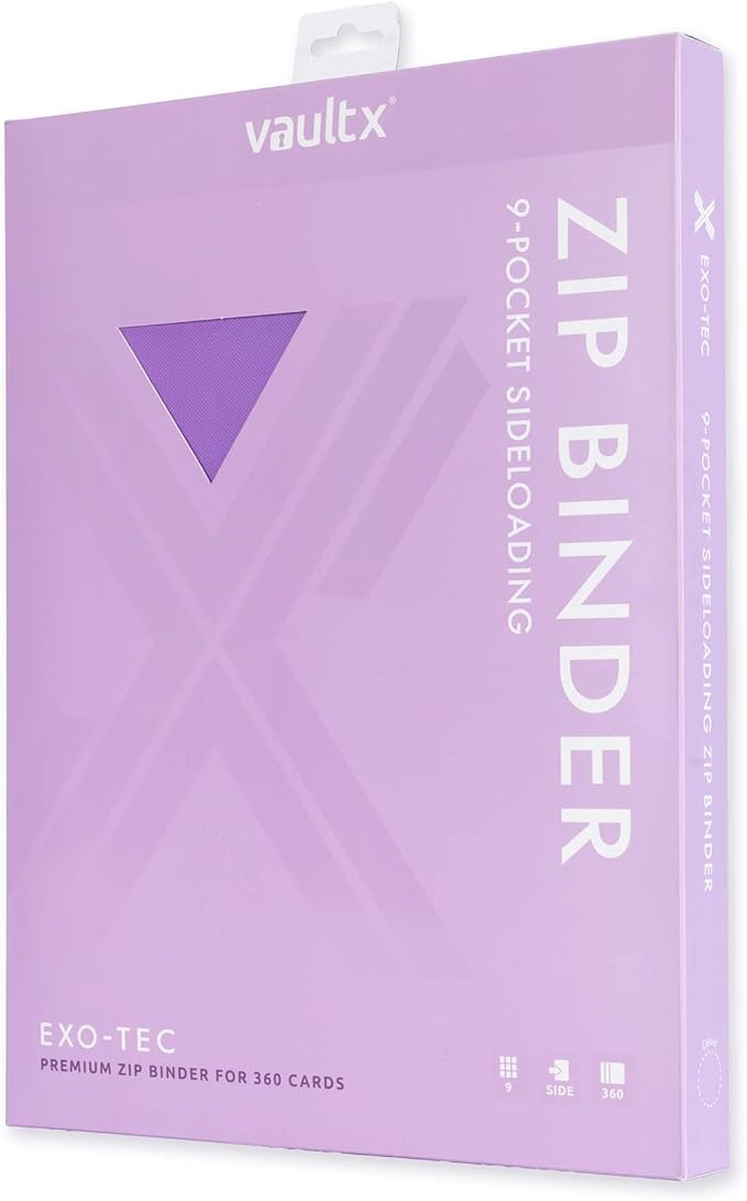 Vault X 9 Pocket Trading Card Zip Binder, 360 Cards, Premium Exo-Tec Album Material, 20 Side-Loading Pages, Folder for Collectible Games, Sports, TCG (Purple)
