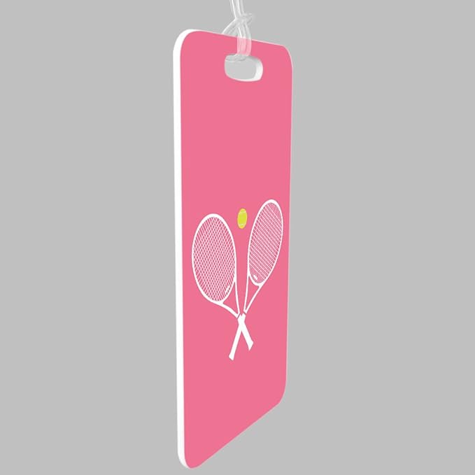 ChalkTalkSPORTS Tennis Luggage & Bag Tag | Crossed Tennis Rackets | Custom Info on Back | Small | Pink