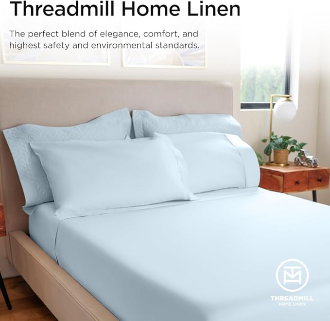 Threadmill Luxury 800 Thread Count 100% Cotton Sheets - Sateen Weave Twin XL Bed-Sheets, Better Than Egyptian Cotton,3 Pc Solid Soft Bedding Set (Light Blue), Fits 15" Deep Pocket