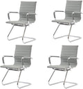 CIMOTA Waiting Room Chairs Leather Office Guest Chair Mid Back Reception Chairs with Sled Base for Meeting/Patient/Conference Room, Grey Set of 4
