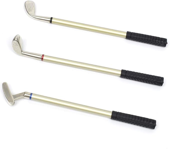 Leather golf pen holder with three golf club pen for writing, suitable for desk decoration, golf cake decoration, unique gift for men Boss Dad golfer