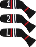 Scott Edward 1/7/10 Pcs Knitted Golf Club Head Covers for Irons Wedge Cuteness and Basically Socks Shape Washable Golf Club Head Protector on Red/Blue Warning Style