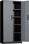 INTERGREAT Metal Storage Cabinet, 72" Locking Steel Cabinets with 2 Door and 4 Adjustable Shelves, Tall Metal Cabinet for Home Office, Garage, Warehouse,(Black+Grey)