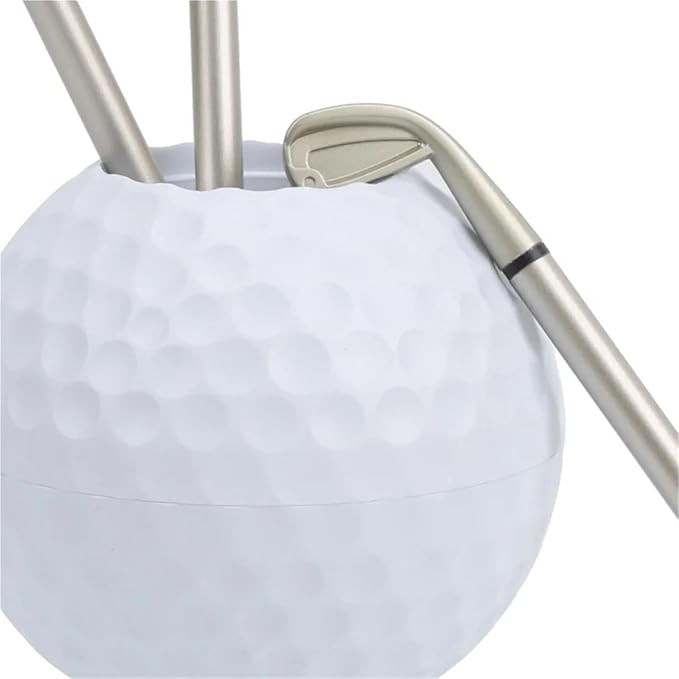 Golf Theme Pen Holder Set, Mini Desktop Golf Ball with 3 Golf Club Pens, Plastic Golfer Souvenir