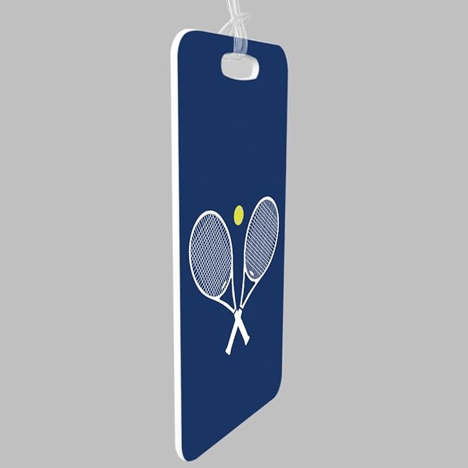 ChalkTalkSPORTS Tennis Luggage & Bag Tag | Crossed Tennis Rackets | Custom Info on Back | Small | Navy