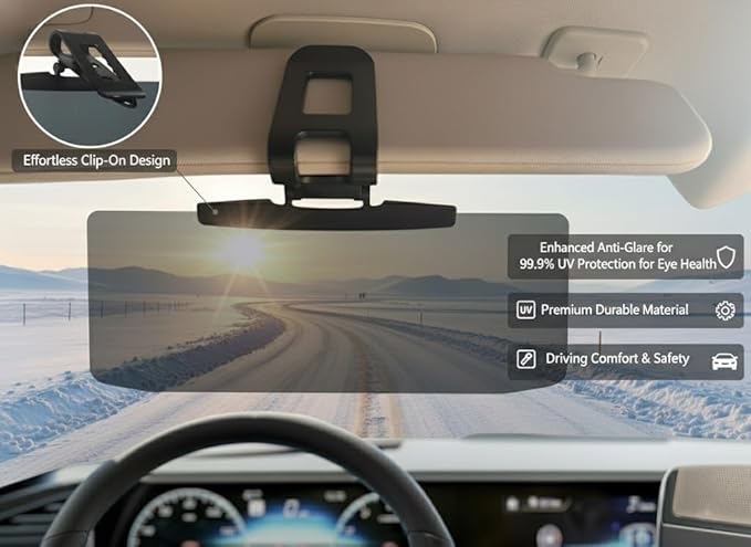 Sun Visor Extender for Car Upgraded UV400 Polarized Anti-Glare Adjustable Universal Car Visor Extender Sun Blocker for Sedan SUVs Easy Install Safe Driving