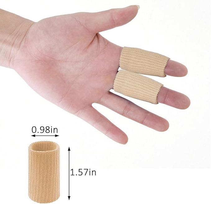20 Pcs Finger Splints, Finger Sleeves Protectors Finger Brace Sport Finger Compression Sleeve Support Elastic Thumb Sleeves for Relieving Pain Arthritis Trigger Finger(Black+Skin Tone)