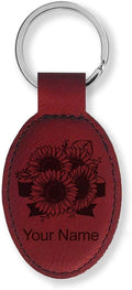 LaserGram Oval Keychain, Sunflowers, Personalized Engraving Included