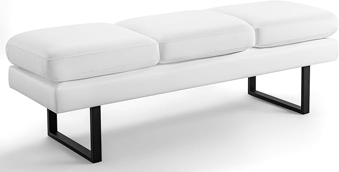Furniwell Waiting Room Bench With 3 Seats, Faux Leather Reception Upholstered Office Guest Chair Seating, Lobby for Salon, Conference Room and Shop (White)