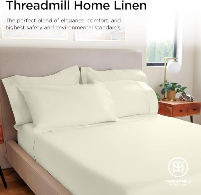 Threadmill Luxury 800 Thread Count 100% Cotton Sheets - Sateen Weave Twin XL Bed-Sheets, Better Than Egyptian Cotton,3 Pc Solid Soft Bedding Set (Ivory), Fits 15" Deep Pocket