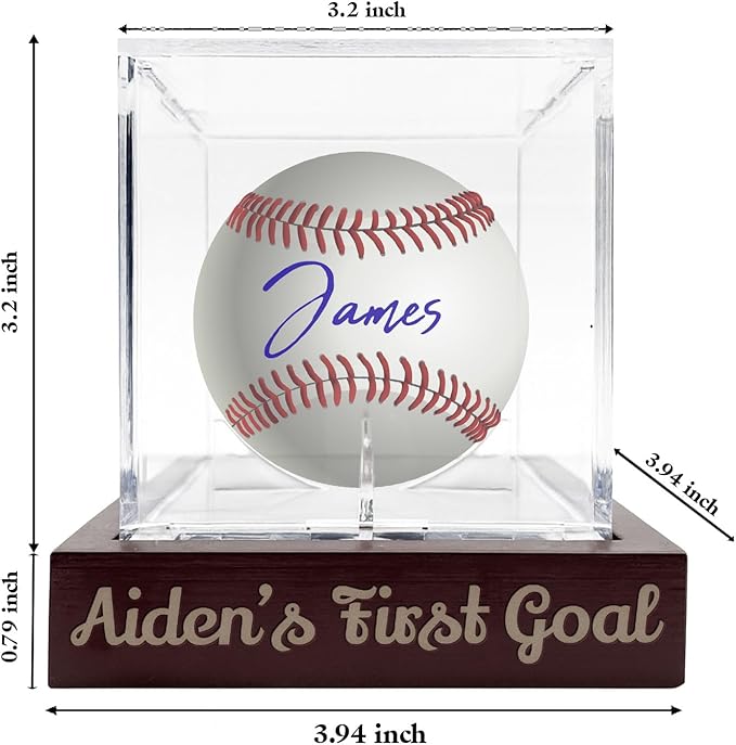 Personalized Engraved Baseball Display Case with Unique Pattern- Custom Wooden Individual Baseball Holder Box with UV Protected Clear Acrylic Cube, Wood Memorabilia Display Protecter for Collector Fan