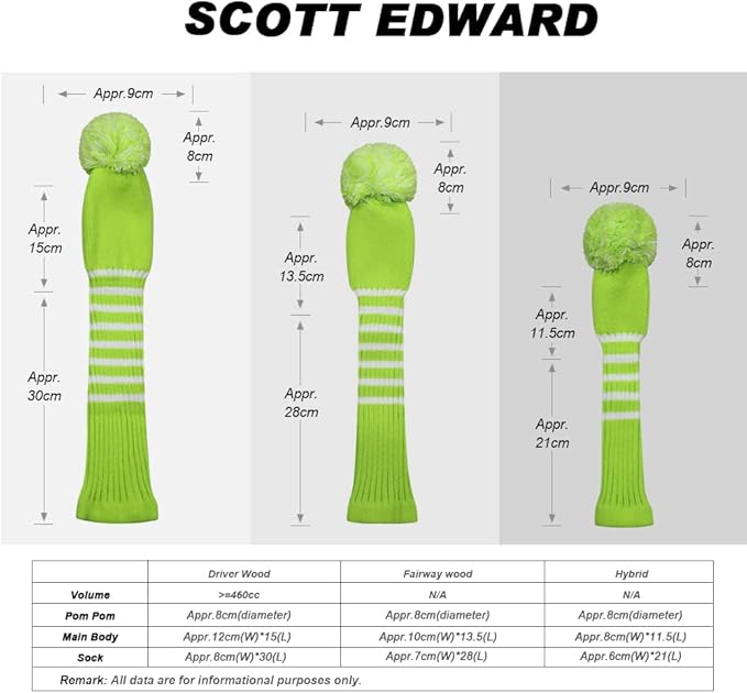 Scott Edward Golf Headcovers for Woods Set of 3 Fits Well Driver(460cc) Fairway Wood and Hybrid(UT) The Perfect Change for Golf Bag Classic Striped Style