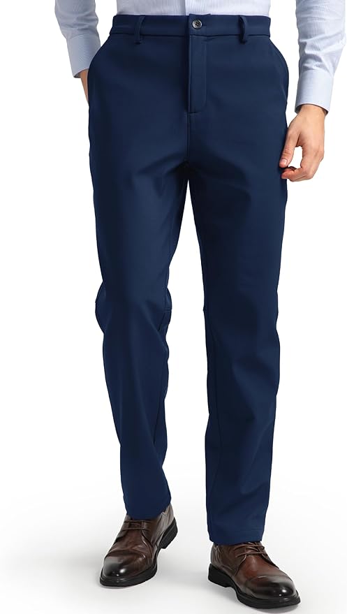 HISDERN Heat 701 Men's Thermal Golf Pants Stretch Fleece 30"/32" No Iron Comfy for Winter Business Casual with Pocket