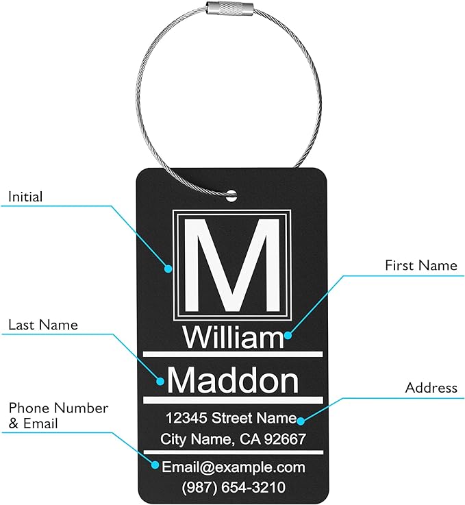 Luggage Tags for Suitcase - Personalized Engraved Metal Tag for Cruise Travel Purple - Custom Name Tags Suitable for Bags and Backpacks