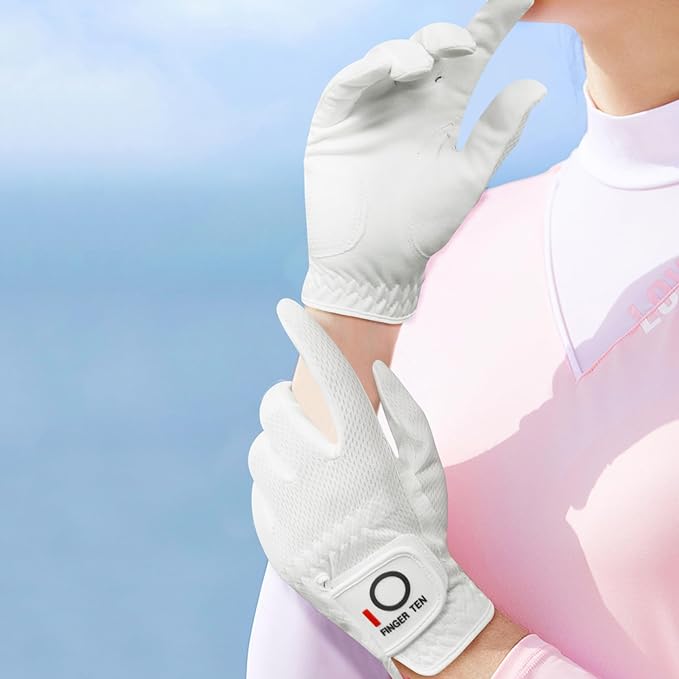 FINGER TEN Womens Golf Glove Right Handed Golfer Left Hand 1 Pack Golf Gloves Rain Grip Hot Wet All Weather Mesh for Women Girls Ladies Small Medium Large
