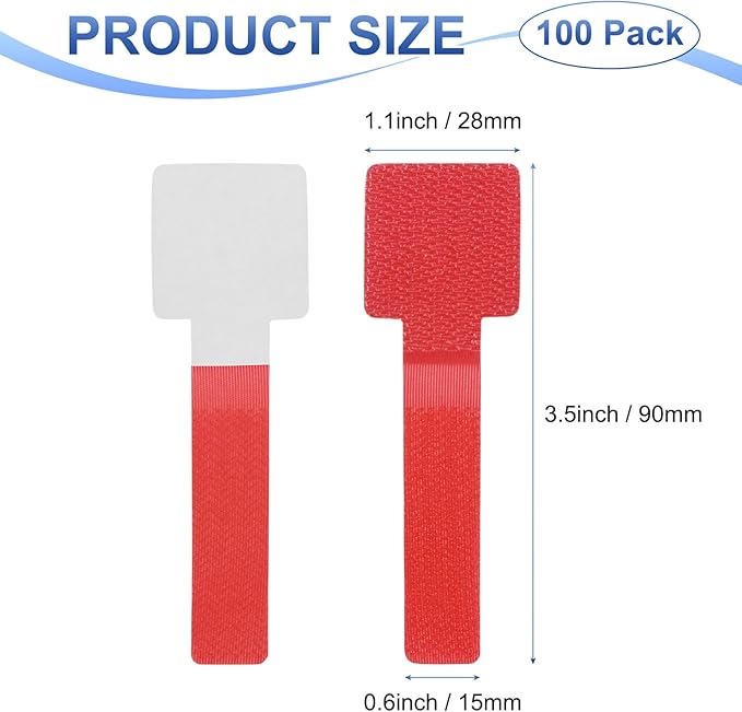 100-Pack Hook and Loop Cable Ties, 3.5 x 1.1 Inch Enhanced Self-Adhesive Cord Organizer for Desk/Home/Wall/Office Essentials, Cable Management Under Desk [Red]