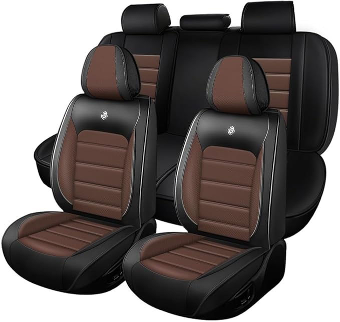 Leather Car Seat Covers for Volkswagen Golf SportWagen 2015-2019,Waterproof Soft Seat Covers,Interior Accessories Seat Covers Protector Airbag Compatible(5pcs Black&Coffee Standard)