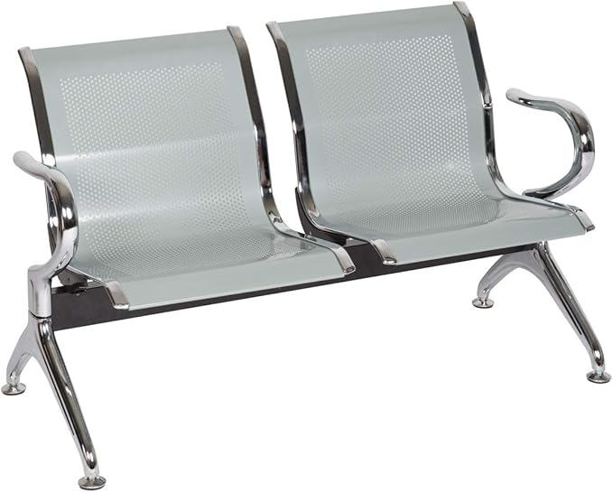 Kinfant Waiting Room Chair Bench - Guest Reception Chairs for Airport Hospital Bank Salon Barber Hall Room Conference (2-seat, Silver-Mesh)