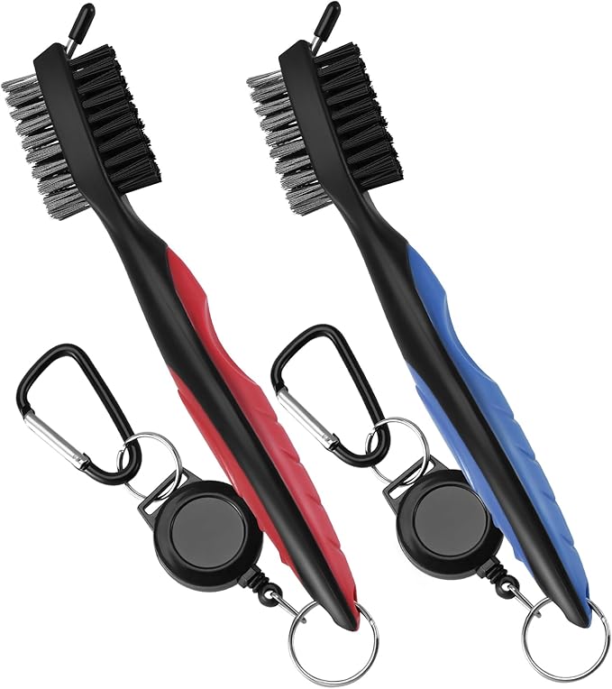 2 Pack Golf Club Brush, Professional Golf Club Cleaner with Retractable Zip-line and Golf Club Cleaner Brush, Handle Comfortable Grip Golf Grooves Cleaner for Easily Attaches to Golf Bag