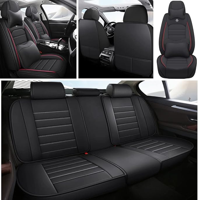 Leather Car Seat Covers for Volkswagen Golf SportWagen 2015-2019,Waterproof Soft Seat Covers,Interior Accessories Seat Covers Protector Airbag Compatible(5pcs Black&Red Luxury)