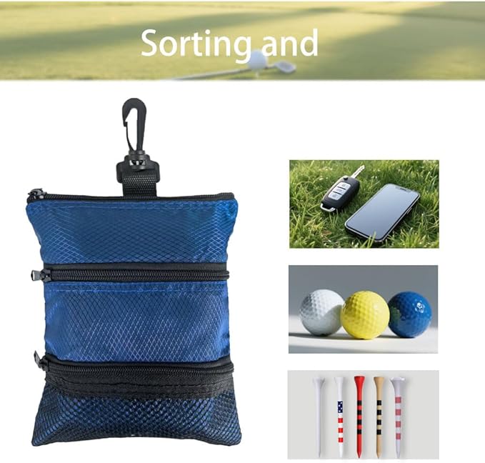 Portable Golf Ball Storage Bag, Multiple Pockets with Zippers for Golf Accessories, Suitable for Men and Women to Store Golf Accessories