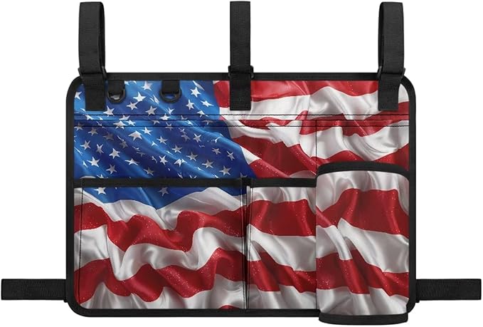 American Flag Golf Cart Bag, Golf Cart Rear Seat Organizer with Open Pockets for Golf Balls & Bottles