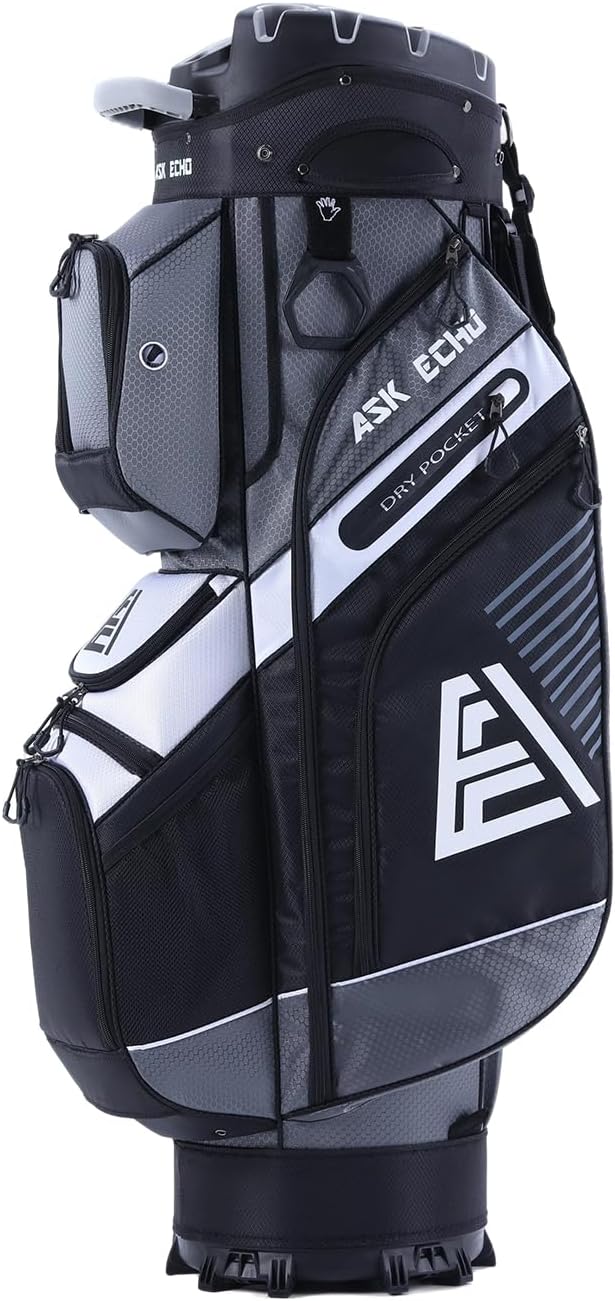 ASK ECHO T-Lock Golf Cart Bag with 14 Way Organizer Divider Top, Premium Cart Bag with Handles and Rain Cover for Men