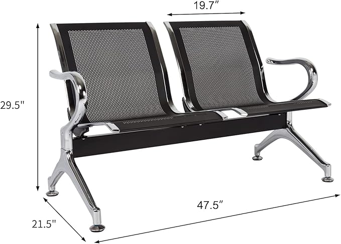 Kinfant Waiting Room Chairs - Reception Guest Bench for Airport Hospital Bank Salon Barber (Black)