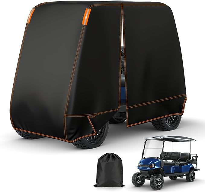Falafa Golf Cart Cover 6 Passenger, Heavy Duty 420D Waterproof All Weather Protection, Universal Fit for EZGO Club Car Yamaha with Storage Bag & Reflective Strips