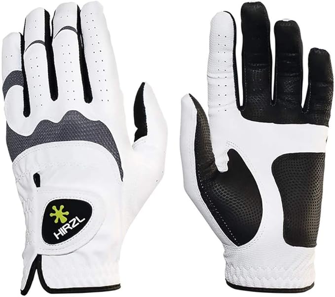 HIRZL Trust Hybrid Golf Glove– All Weather Mens Golf Glove (White/Black) | Nylon, Kangaroo Leather, Polyester | Ultimate Grip (Wet or Dry), Ergonomic Fit, Breathable, Sweat Free, Water Repellent