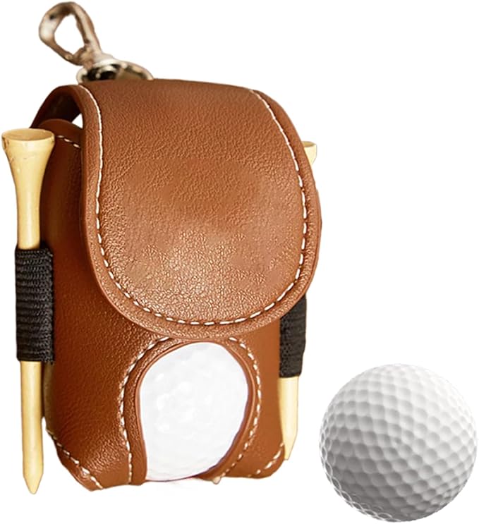 Leather Golf Ball Holder - Golf Ball Storage Pocket, Tee Bag with Sturdy Leather, Convenient and Tee Carry Pouch, Accessories Organizer for Course or Practice, Portable Pocket