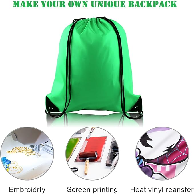 KUUQA 50Pcs Green Drawstring Backpack Bulk Drawstring Bags String Bags Storage Bags Gym Backpack for Sport Gym Traveling