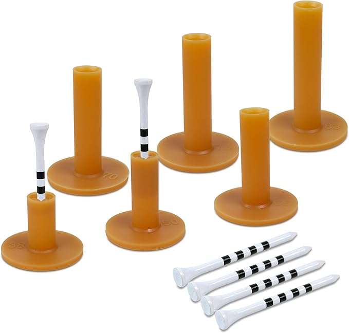 Premium Rubber Golf Tees for Mats Golf Tee Holder for Driving Range Simulator Hitting Mats and Outdoor Training 6 Sizes Rubber Tees & 6pcs 3-1/4 Tees (12 Pcs)