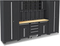 Garage Storage Cabinet System - 9-Pc Steel Workshop Set w/Workbench Includes Cabinet Drawers & Pegboard | Gray Tool Organization System for Garage/Workshop