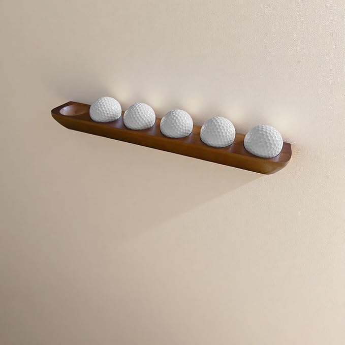 1-Pack Wood Golf Ball Display Case, Floating Shelf Golf Ball Holder Display for 6 Ball - Wall Mount/Tabletop Stand, Office Decor & Memorabilia Gift for Golf Collectors