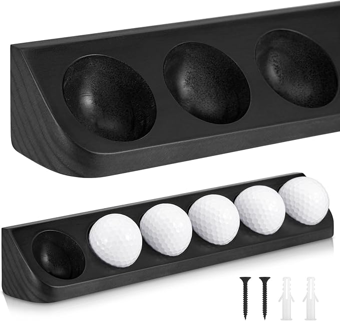 Wooden Golf Ball Display Case Black Ball Holder Wall Mount Stand Wall Mountable Shelf for Collector Sports Memorabilia Decoration Supplies (Black)