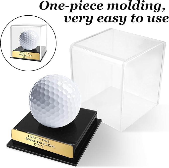 Custom Golf Display Case, Acrylic Golf Ball Display Case, Custom Engraved Plaque, Showcase Your Cherished Golf Ball Memorabilia (Pink Gold)