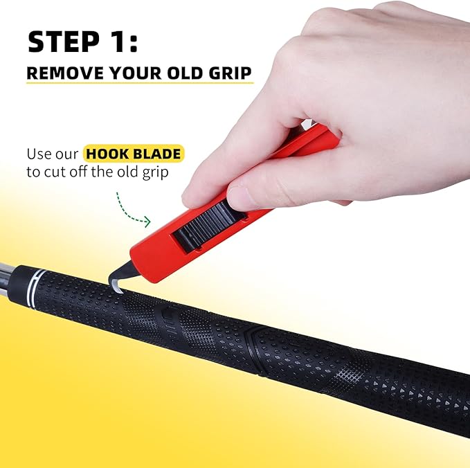 Golf Grip Kit - 15 Double Sided Tape Strips, 5oz Solvent, Hook Blade & Vise Clamp - Professional Quality