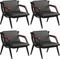 wonline Waiting Room Chairs, Office Furniture Reception Chairs with Arms, Leather Chairs is Suitable for Clinic,Airport,Hospital,Barber,Salon,Bank-(Black 4pcs)