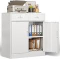 BESFUR 36" H Metal Storage Cabinet with 2 Lockable Drawers and 2 Lockable Doors, White Locking Cabinet with Adjustable Shelf, Metal Cabinet for Home Office, Garage,School, Warehouse, Utility Room