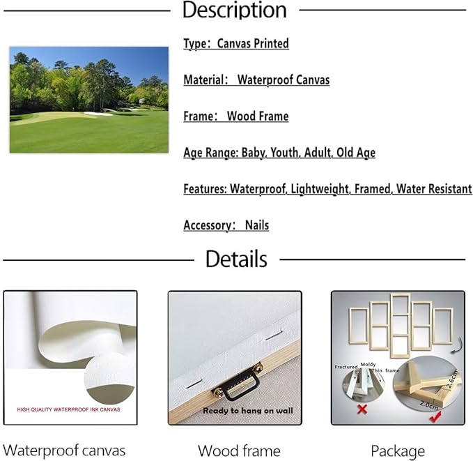 chenchenArt Augusta National Wall Art - Augusta Golf Course Wall Art for Living Room Bedroom Bathroom - Augusta Golf Course Picture Poster Canvas Prints Framed Ready to Hang(28''H x 44''W)