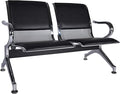kinbor Waiting Room Chairs - Durable PU Leather Reception Bench with Armrests, 2-Seat Office Reception Guest Chairs for Office, Hospital, Airport, Bank & Lobby, Black