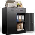 BESFUR 36" H Metal Cabinet with Lockable Drawer and 2 Lockable Doors, Black Locking Cabinet with Adjustable Shelf, Lockable Storage Cabinet for Home Office, Garage,School, Warehouse, Utility Room