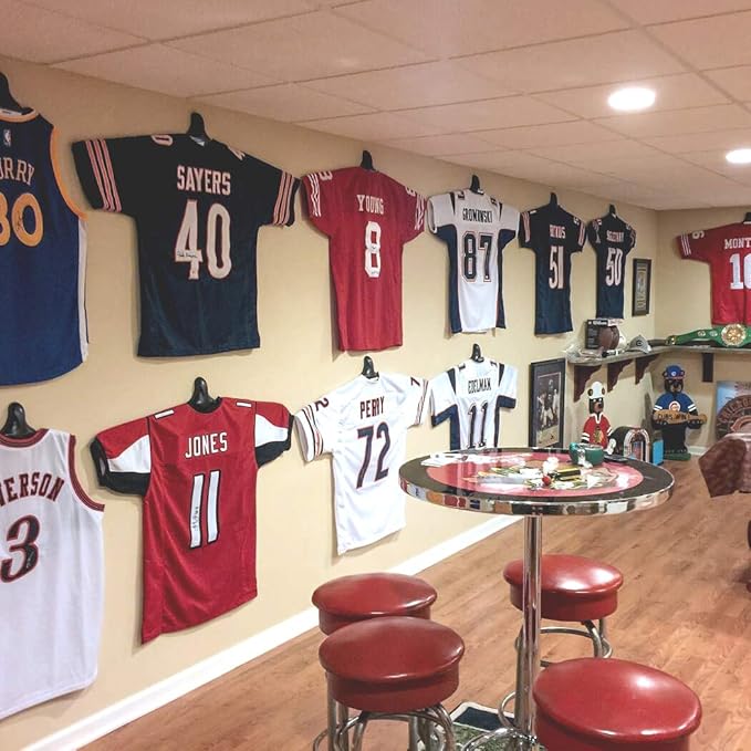 ChalkTalkSPORTS JerseyGenius Adjustable Jersey Display | 3 Pack | Shapes to Fit Any Sports Jersey | Jersey Hanger for Wall Display
