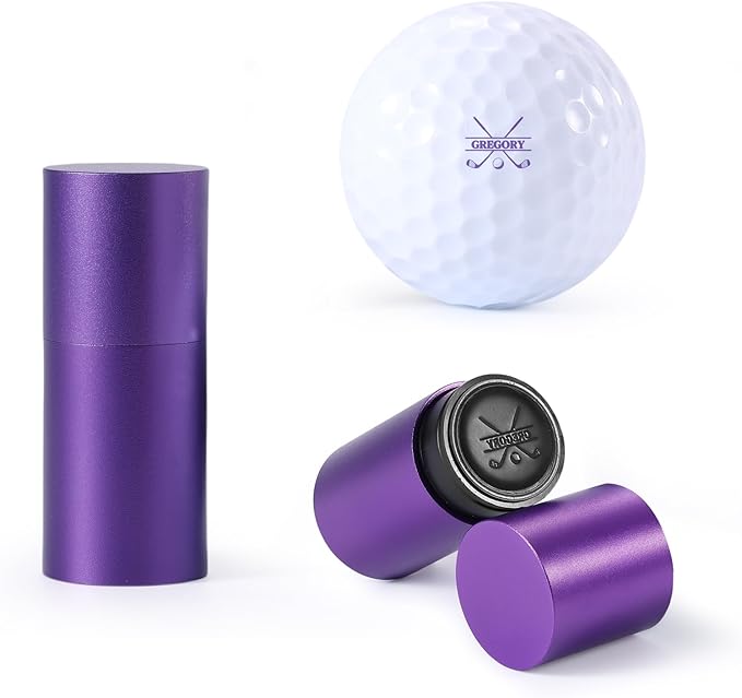 Golf Ball Stamp Personalized Marker - Premium Metal Custom Golf Ball Stamp - Quick-Dry Ink Monogram Identifier - Unique Golfing Accessories Gifts for Men Dad (Mental-Purple-2)